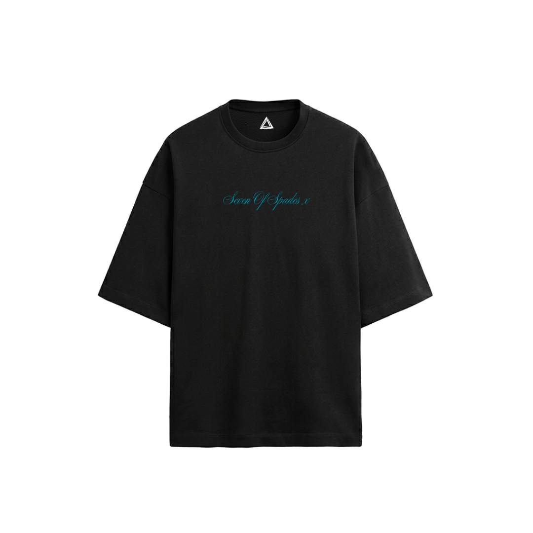 777 oversized t-shirt black front - Seven of Spades X script print