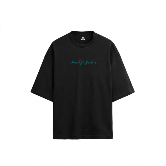 777 oversized t-shirt black front - Seven of Spades X script print