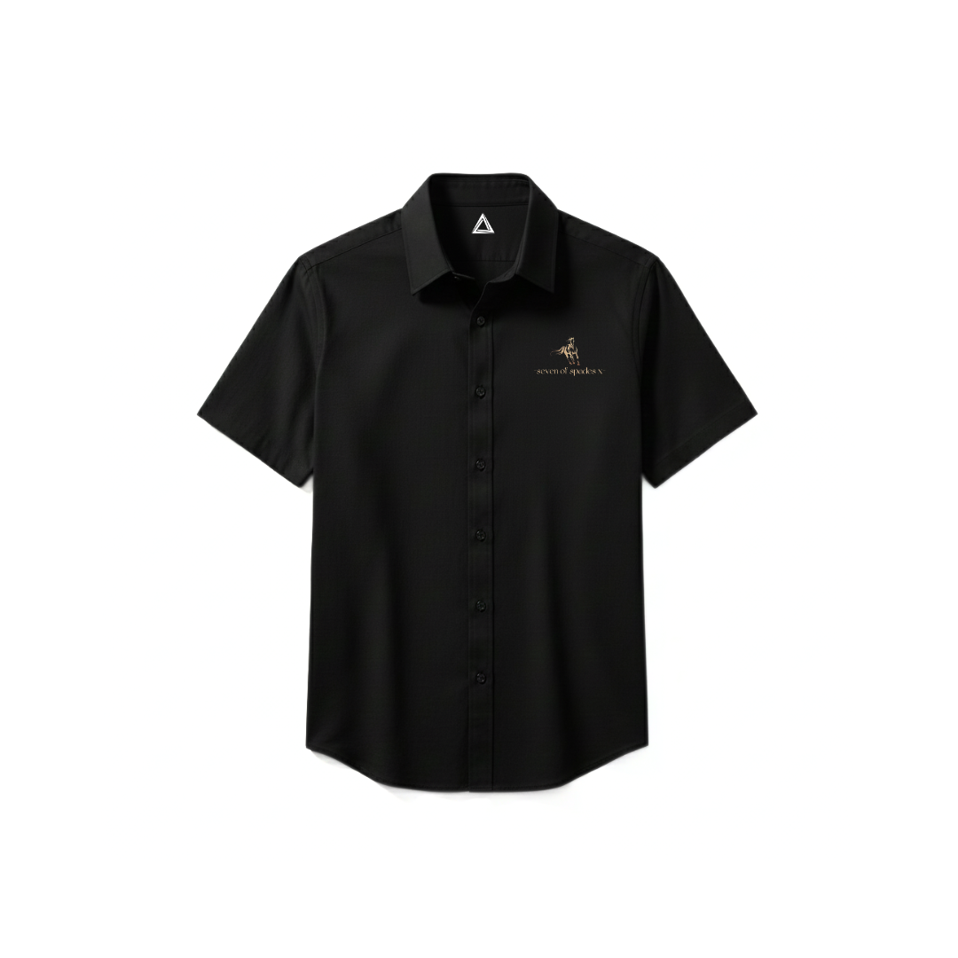 Midnight Emblem shirt black front - gold horse pocket print Seven of Spades X