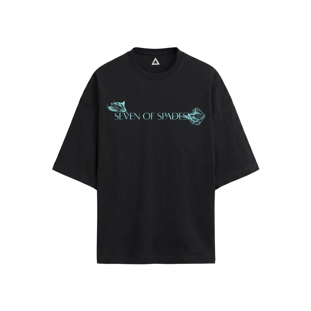 Abyss Glide oversized t-shirt black front - manta ray print Seven of Spades X
