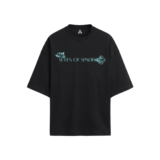 Abyss Glide oversized t-shirt black front - manta ray print Seven of Spades X