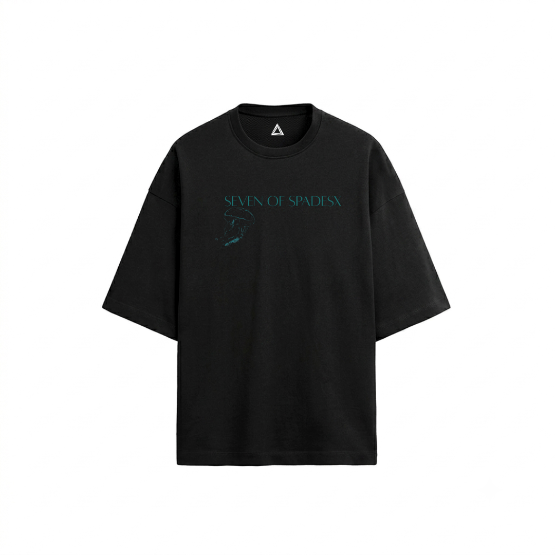 Drift oversized t-shirt black front - jellyfish print Seven of Spades X