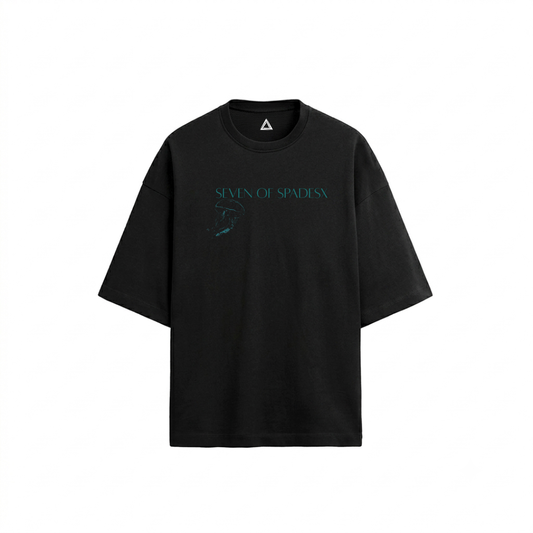 Drift oversized t-shirt black front - jellyfish print Seven of Spades X