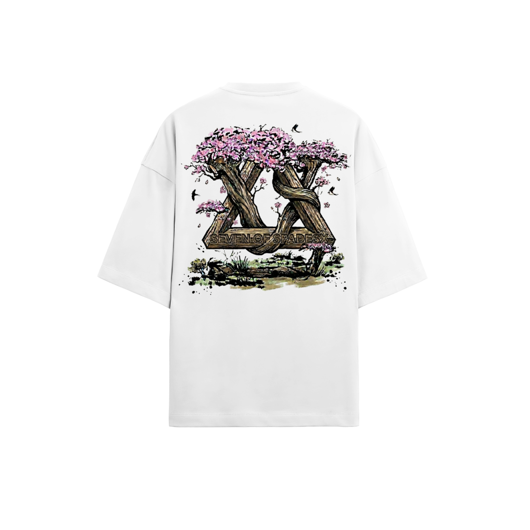 Maison Bloom oversized t-shirt white back - cherry blossom XX graphic print
