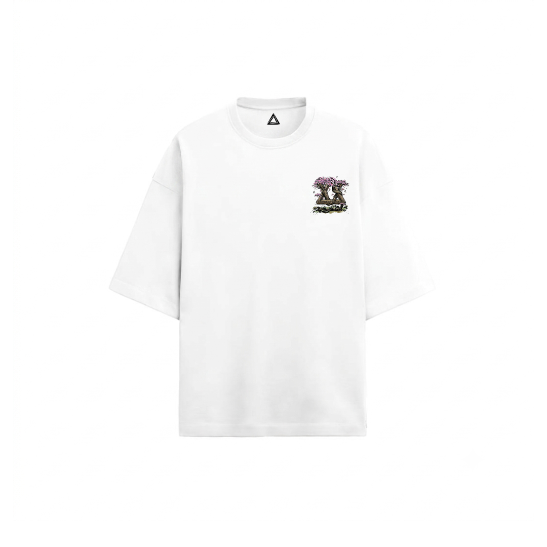 Maison Bloom oversized t-shirt white front - cherry blossom pocket print Seven of Spades X